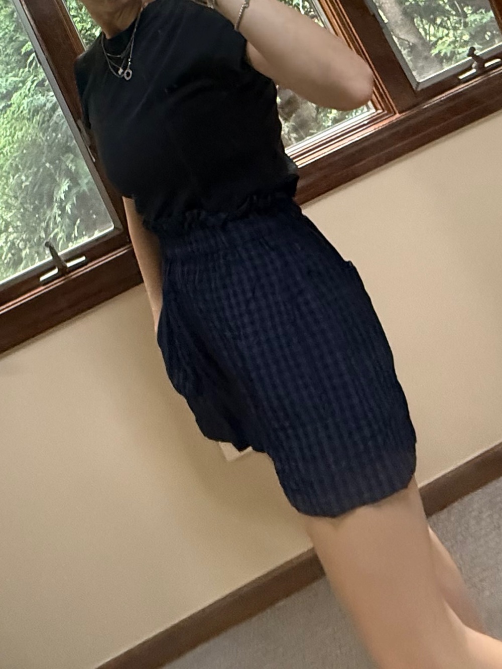Tibi Navy Textured High-Waist Ruffle Shorts - Picture 2 of 4